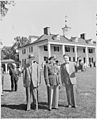 Photograph of President Eurico Dutra of Brazil (in uniform) with two other dignitaries, outside the George Washington... - NARA - 200124