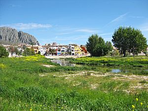 The view of Beniarbeig and the river Girona