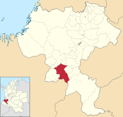 Location of the municipality and town of Bolívar, Cauca in the Cauca Department of Colombia.