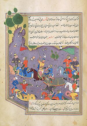 The war of two Il-Khanid rulers, Arghun Khan vs. Sultan Ahmad, from the manuscript of Safvat al-Safa (The Quintessence of Purity), Shiraz, Iran, dated September 1582