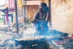 Woman and peanut preparation