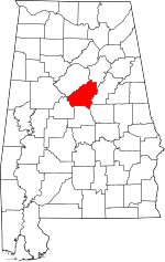 Map of Alabama highlighting Shelby County